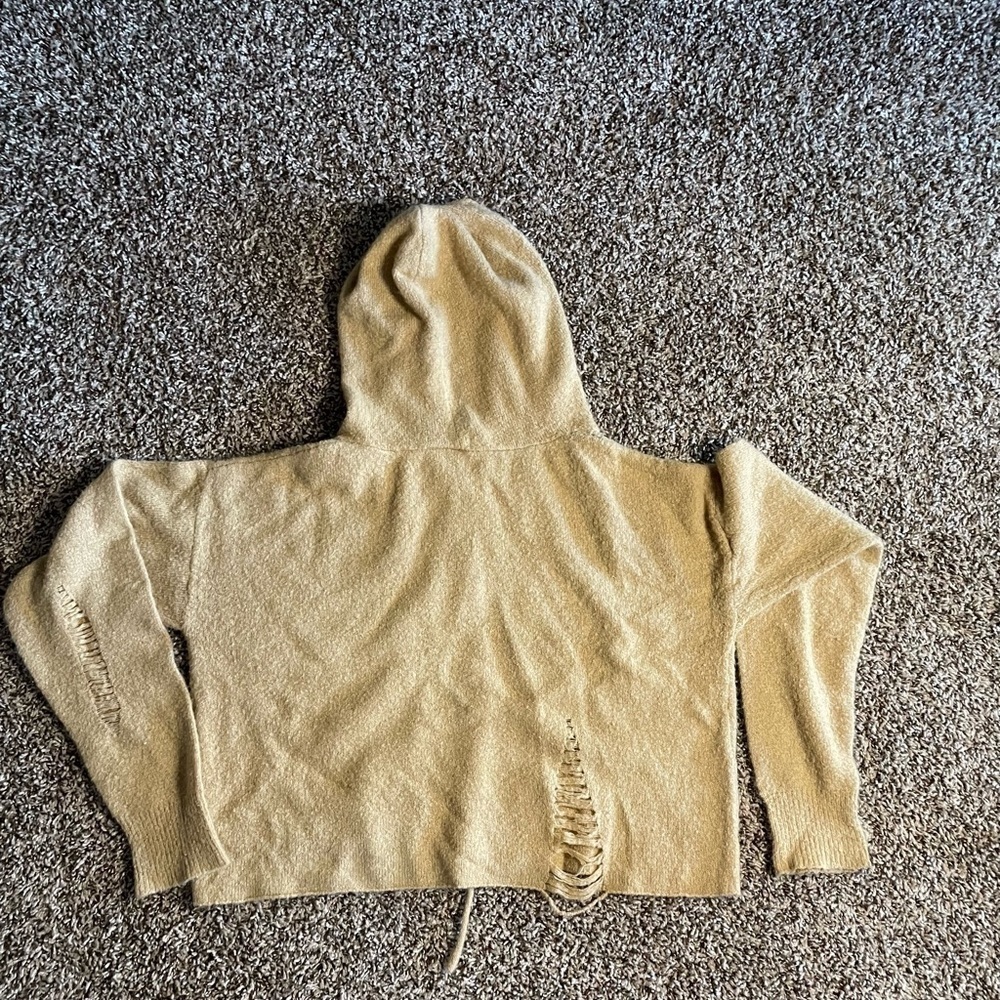 Windsor medium tan crop top distressed hoodie - Picture 2 of 5